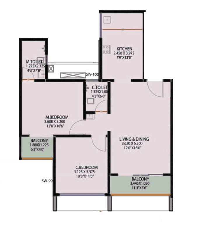 Unit plan - 734 sq.ft.