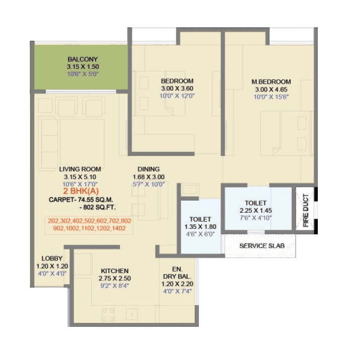 Visoka Keystone Unit plan - 802 sq.ft.