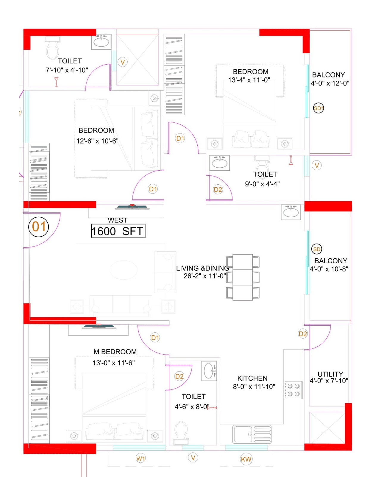 SSVR Meridian Unit plan - 1062 sq.ft.
