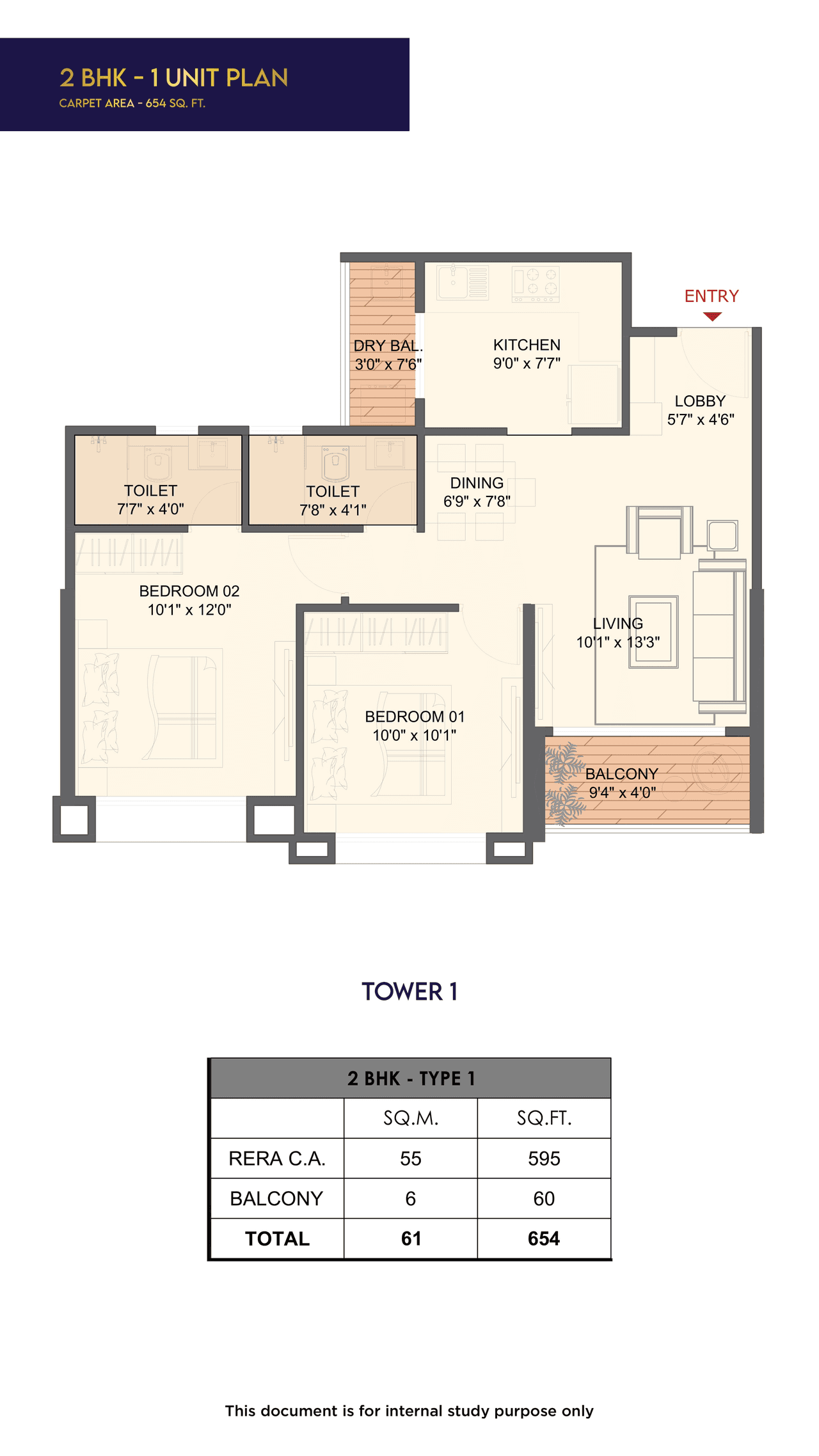 Unit plan - 654 sq.ft.