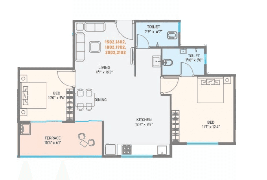 Nexus Sky Marina Unit plan - 669 sq.ft.