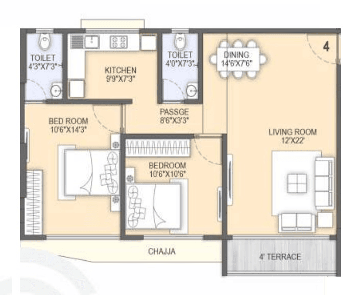 Omsai Deepjyoti Unit plan - 575 sq.ft.