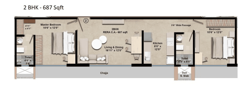 Unit plan - 687 sq.ft.