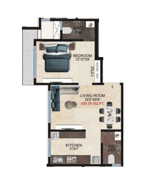 DGS Sheetal Surya Prakash Unit plan - 425 sq.ft.