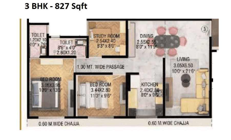Pattathu Pearl Heritage Unit plan - 827 sq.ft.