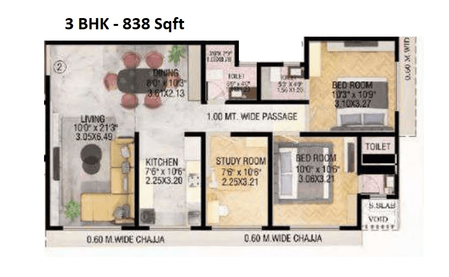 Pattathu Pearl Heritage Unit plan - 838 sq.ft.