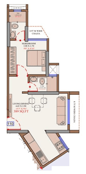 Adityaraj Park Unit plan - 389 sq.ft.