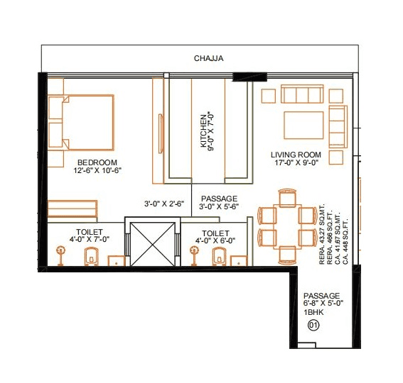 Unit plan - 466 sq.ft.
