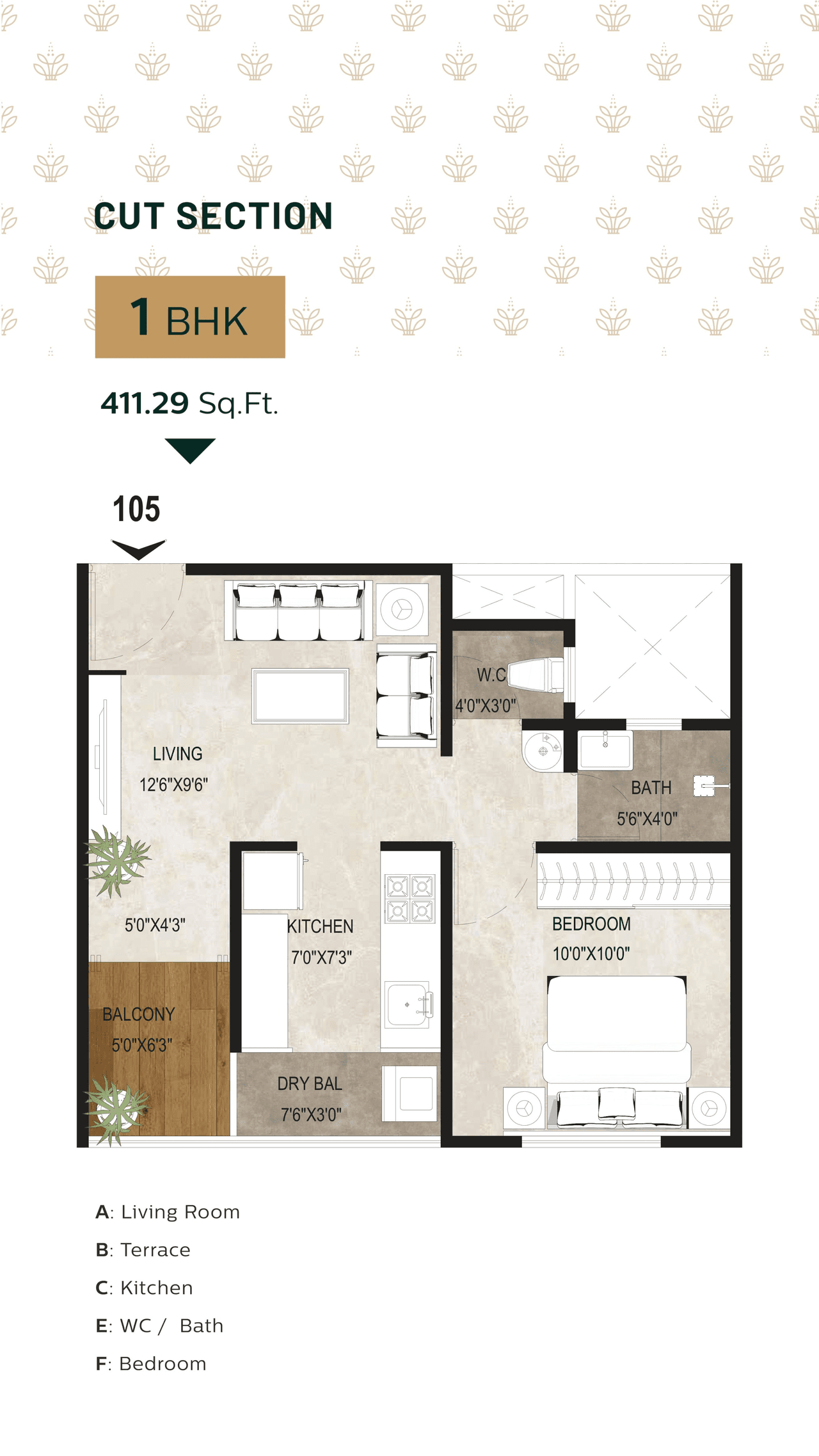 Unit plan - 411 sq.ft.