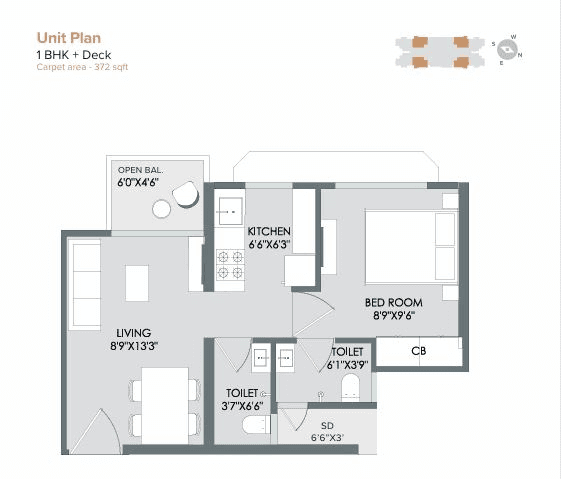Marathon Nextown Unit plan - 372 sq.ft.
