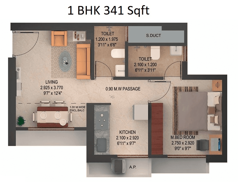 Puraniks Rumah Bali Phase 4 Unit plan - 341 sq.ft.