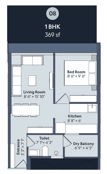 Marathon Nexworld Phase 1 Unit plan - 369 sq.ft.