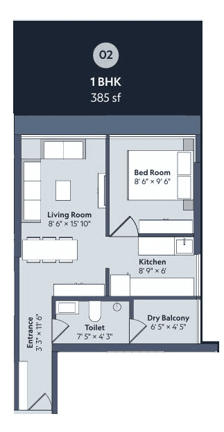 Marathon Nexworld Phase 1 Unit plan - 385 sq.ft.