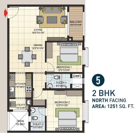 Elegant Hermitage Unit plan - 900 sq.ft.