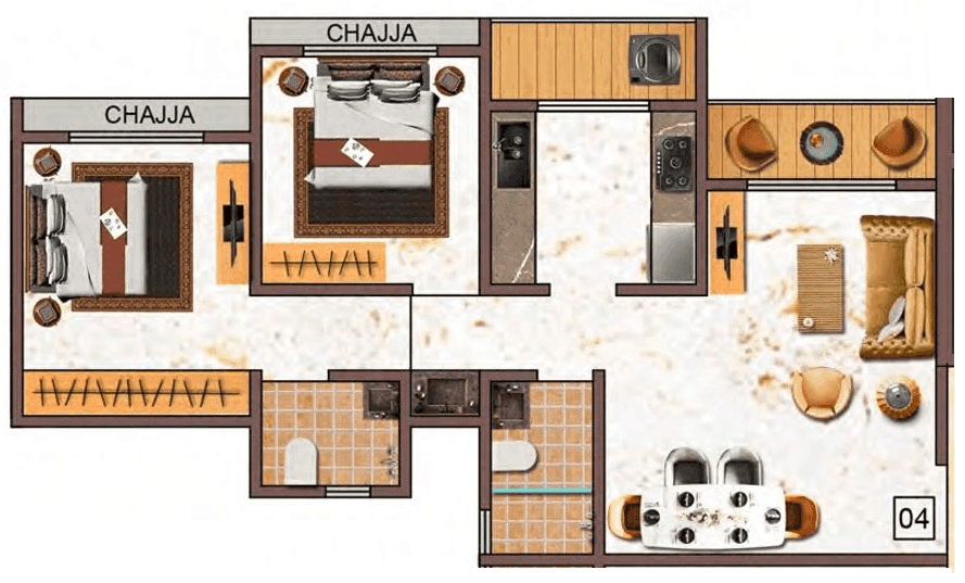 Tharwani Vedant Empire Unit plan - 734 sq.ft.