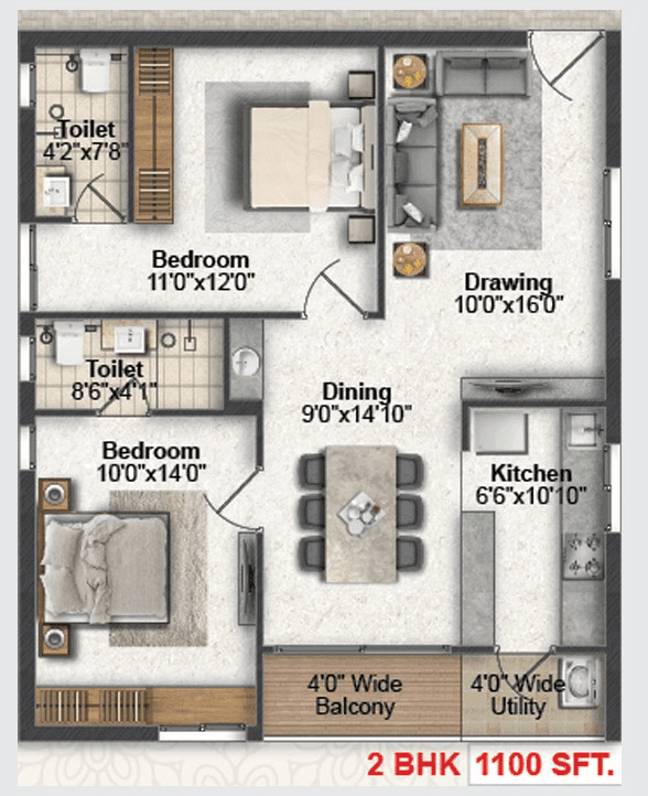 Unit plan - 880 sq.ft.