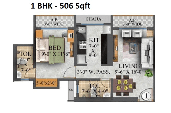 Unit plan - 506 sq.ft.
