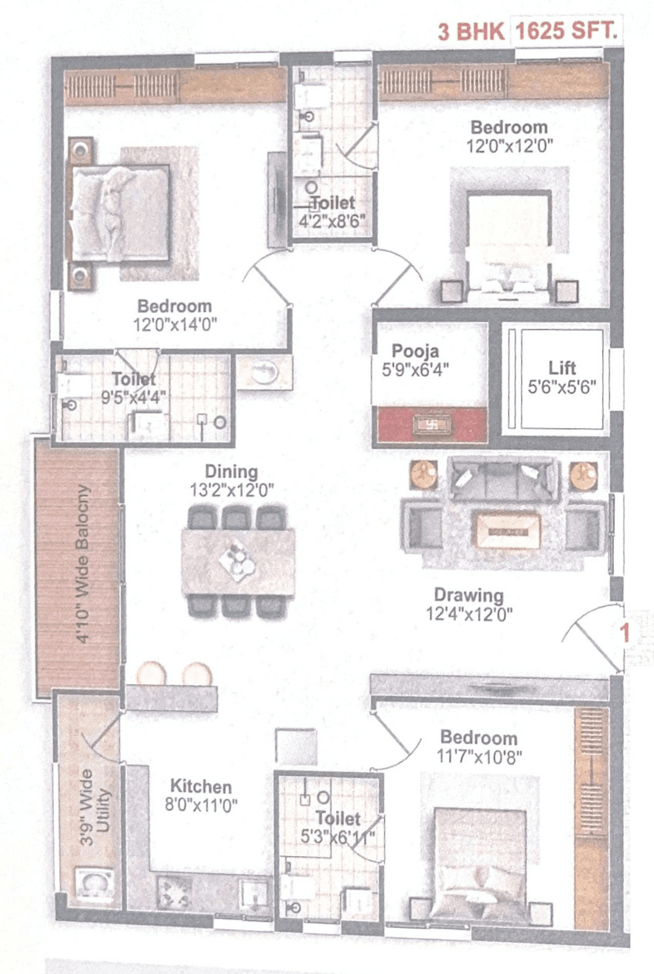 Unit plan - 1300 sq.ft.