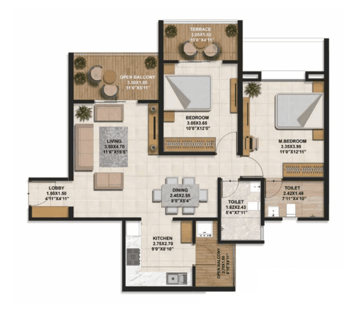 Rachana Bella Casa Royale phase 3 Unit plan - 900 sq.ft.