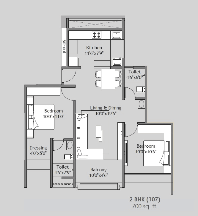 Shree Sonigara Vivanta Next Unit plan - 700 sq.ft.