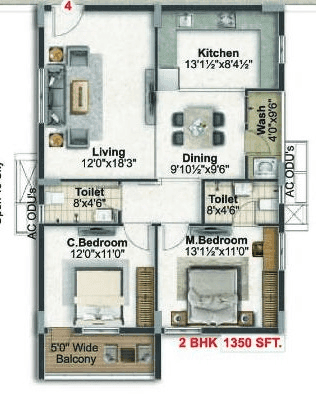 Unit plan - 972 sq.ft.