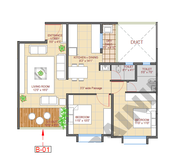 Oree Cloud 51 Unit plan - 823 sq.ft.