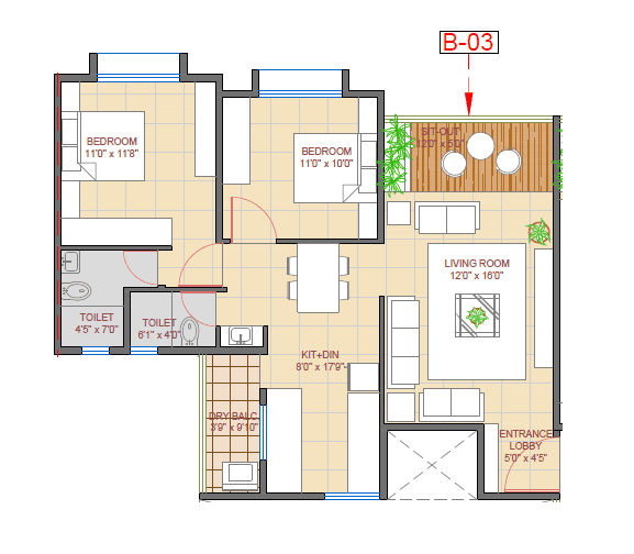 Oree Cloud 51 Unit plan - 829 sq.ft.