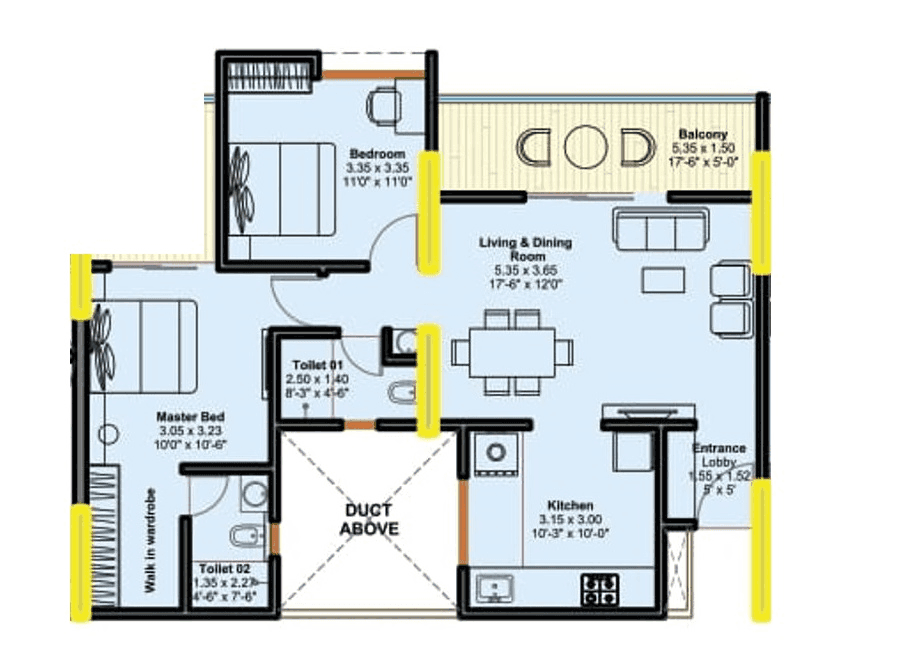 Goyal Triarc Unit plan - 950 sq.ft.
