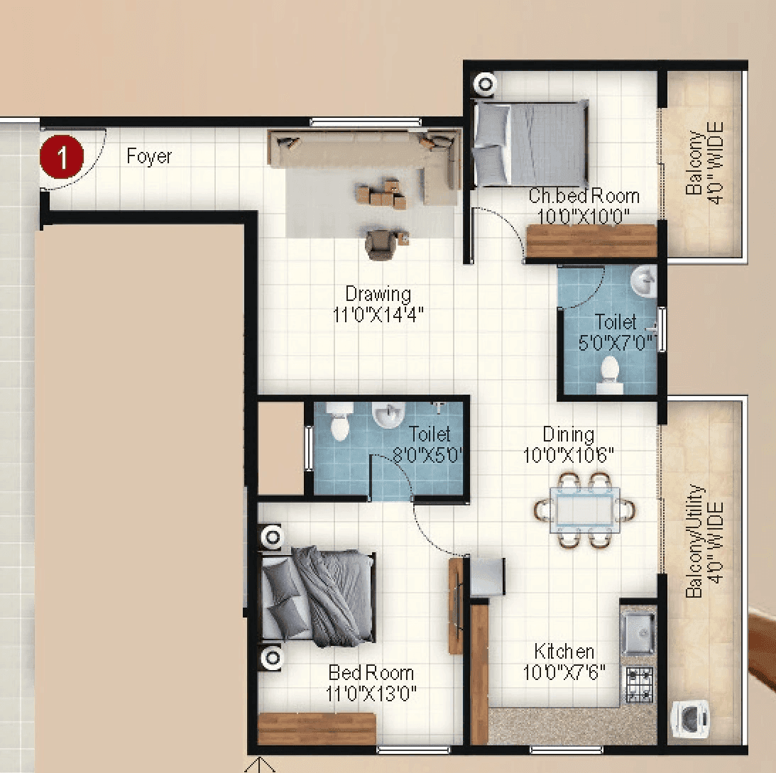 Ishtika Anahata Unit plan - 869 sq.ft.