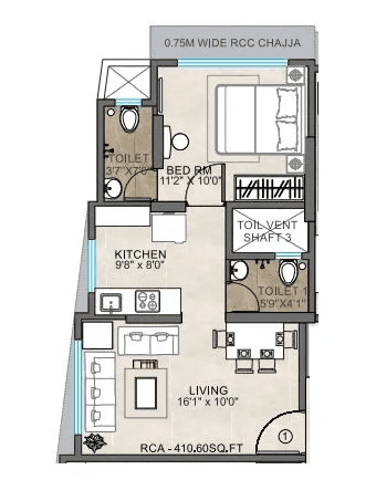 Unit plan - 411 sq.ft.