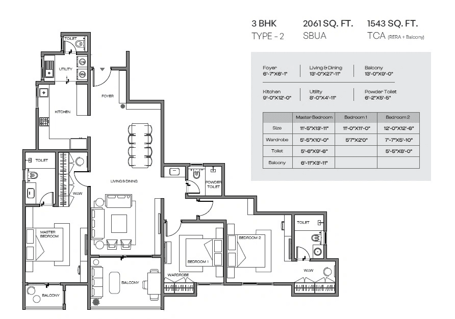 Assetz Meru & Meadow Unit plan - 1543 sq.ft.