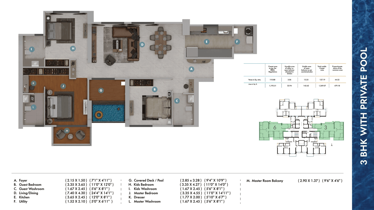 Gera Avive Towers Unit plan - 1370 sq.ft.