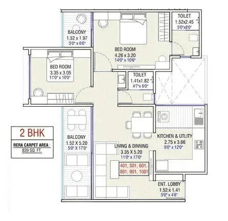 Unit plan - 839 sq.ft.