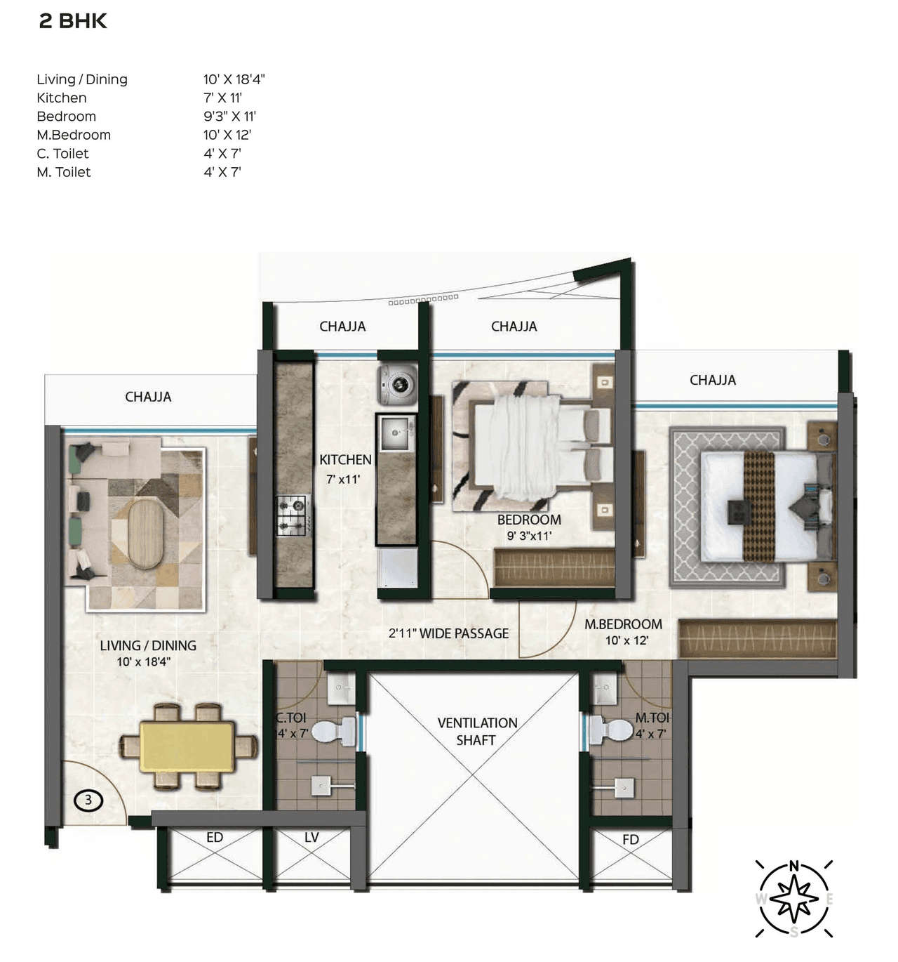 Tricity Aspire Unit plan - 670 sq.ft.