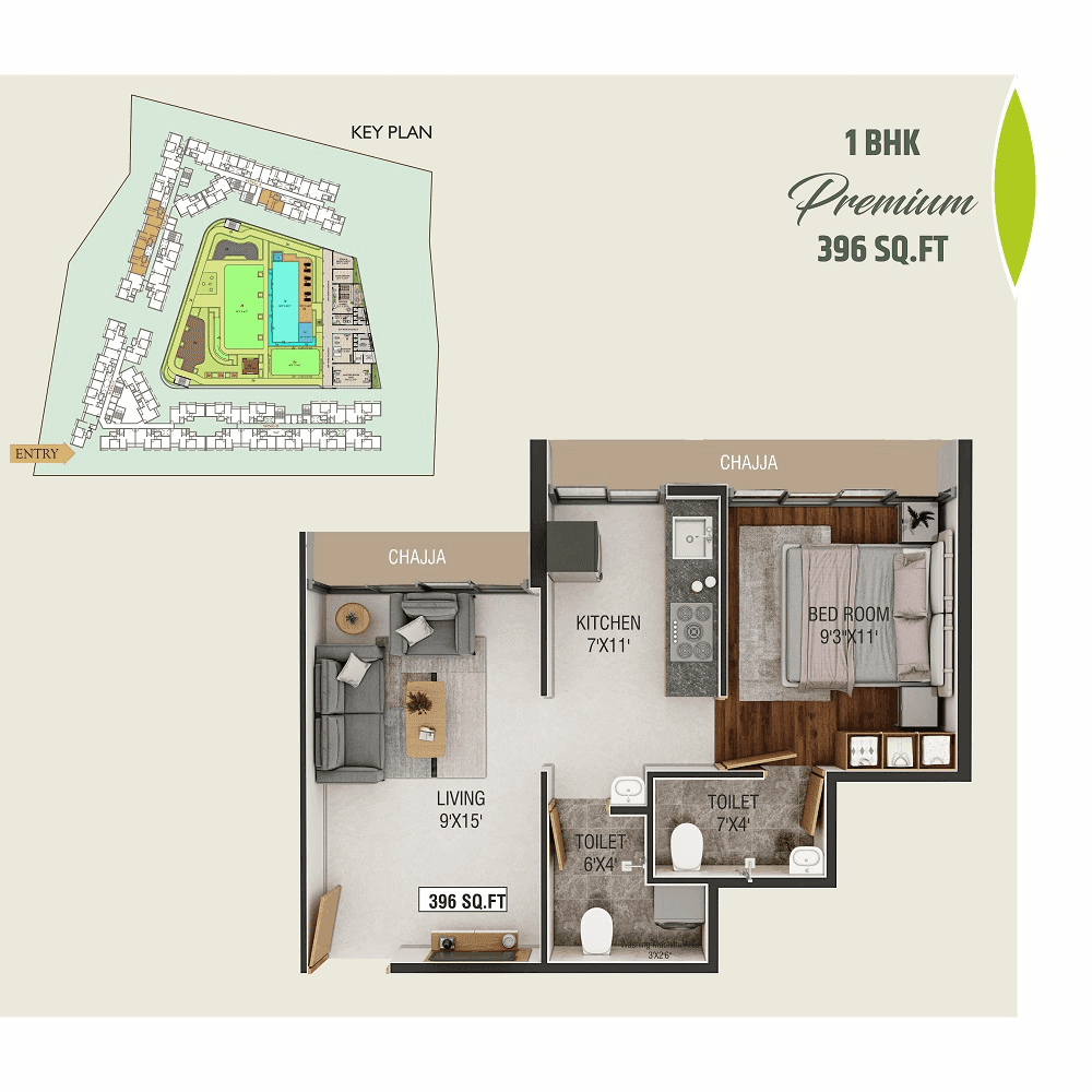 Today Royal Aikyam Unit plan - 396 sq.ft.