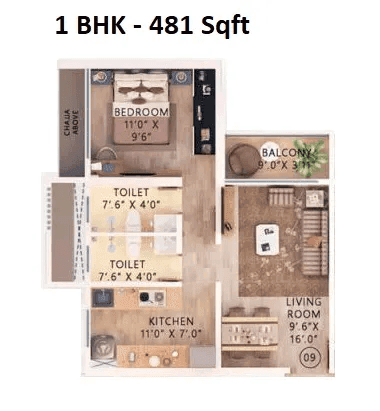 Unit plan - 481 sq.ft.