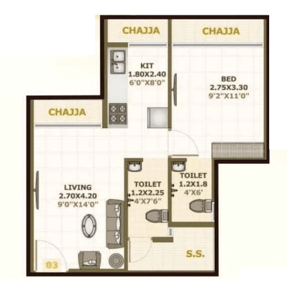 Sai Residency Unit plan - 437 sq.ft.