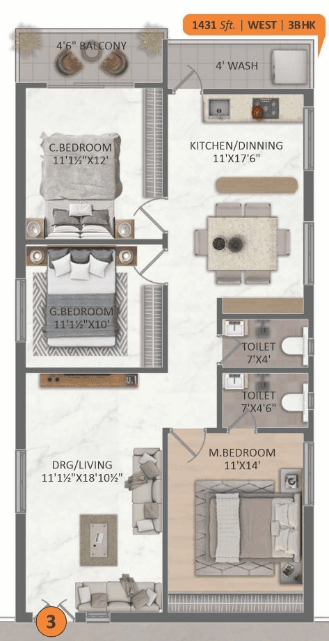 SVNR The Breeze Unit plan - 1045 sq.ft.