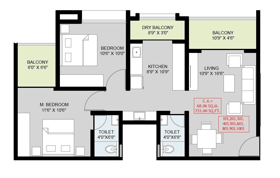 Np Meridian Square Unit plan - 767 sq.ft.
