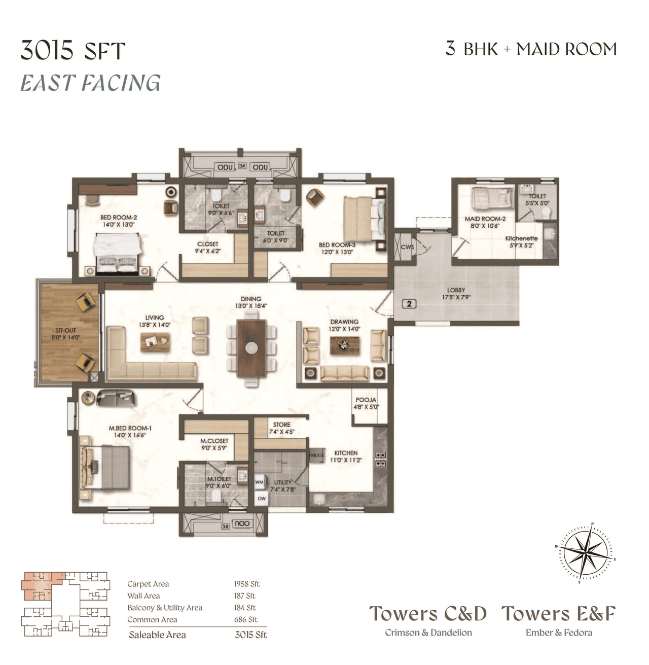 Unit plan - 1958 sq.ft.