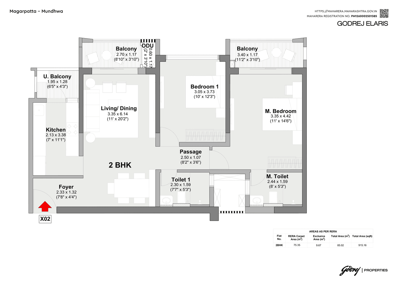 Godrej Elaris Unit plan - 915 sq.ft.