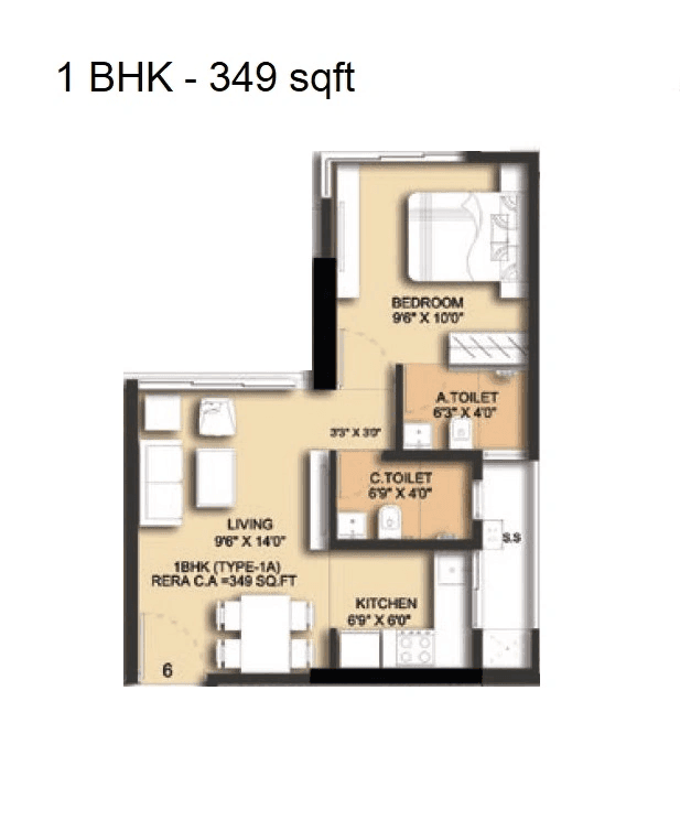Paradigm 71 Midtown Unit plan - 349 sq.ft.