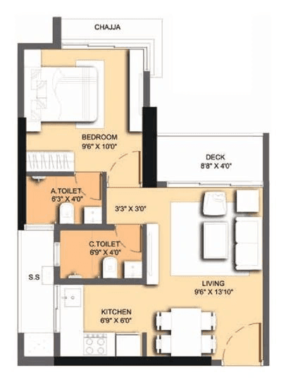 Paradigm 71 Midtown Unit plan - 385 sq.ft.