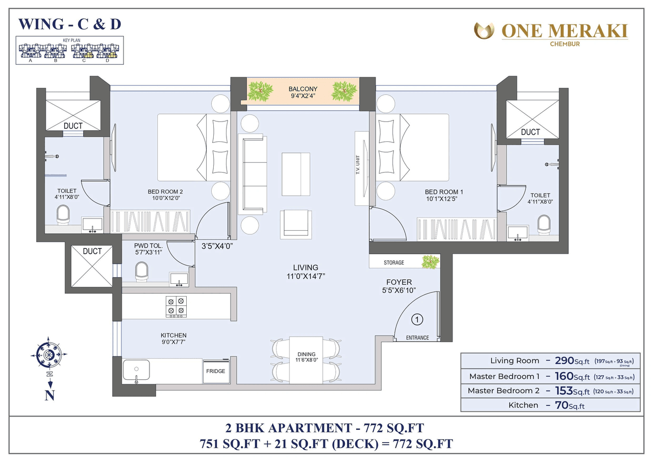 One Meraki Unit plan - 772 sq.ft.
