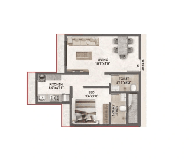 Adityaraj Supreme Unit plan - 415 sq.ft.