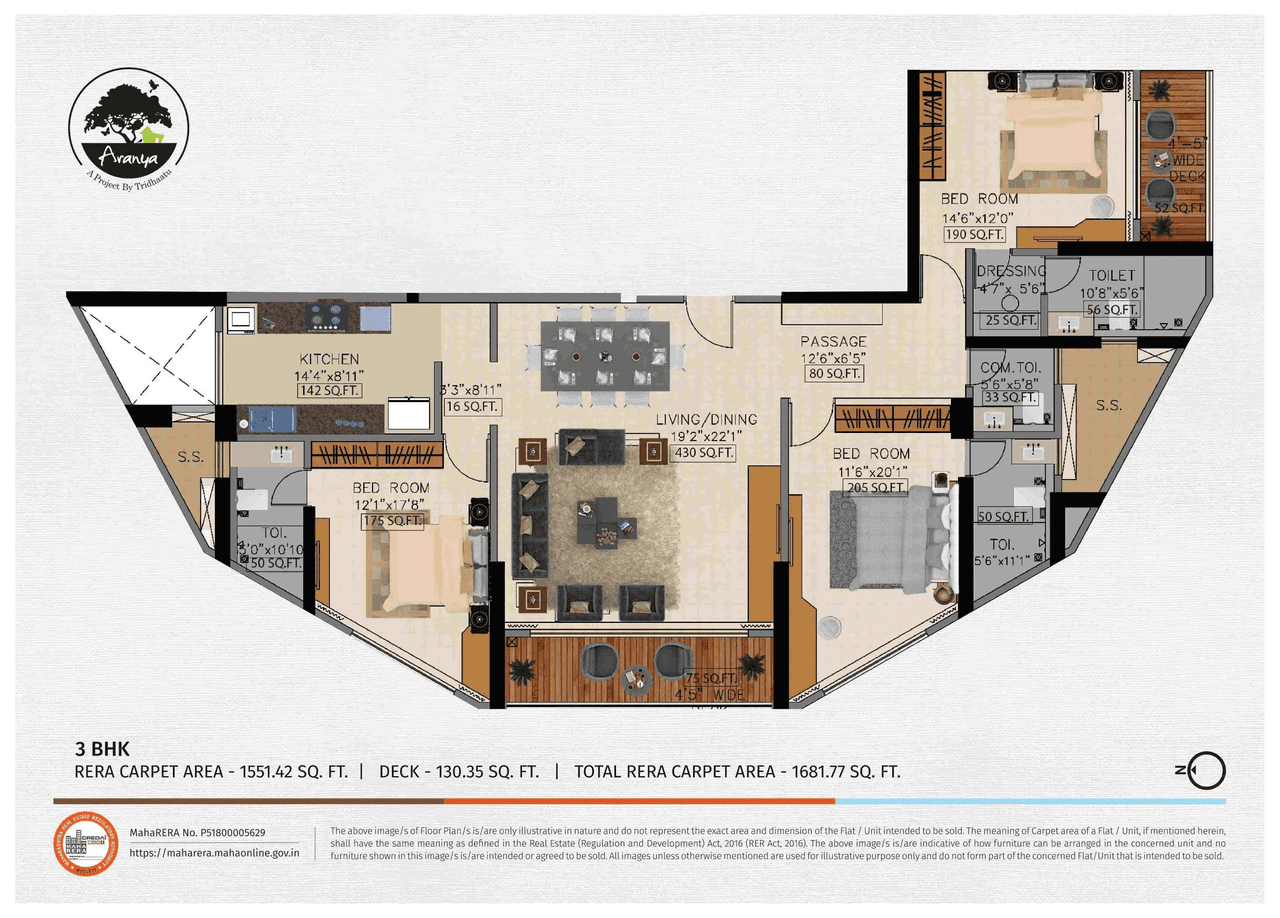 Tridhaatu Aranya Unit plan - 1682 sq.ft.