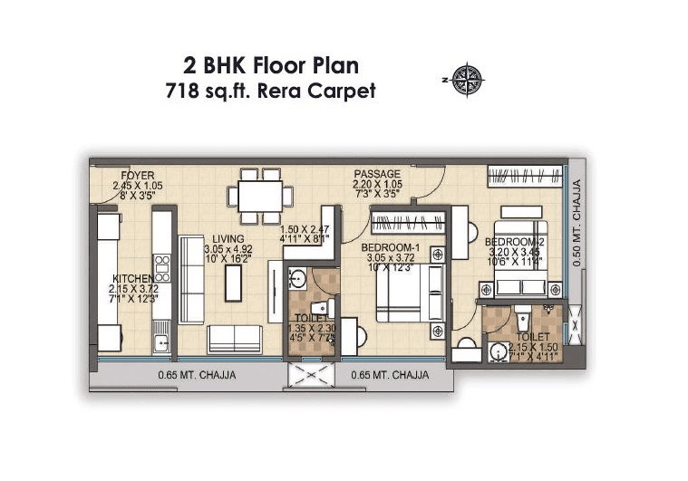 Unit plan - 718 sq.ft.