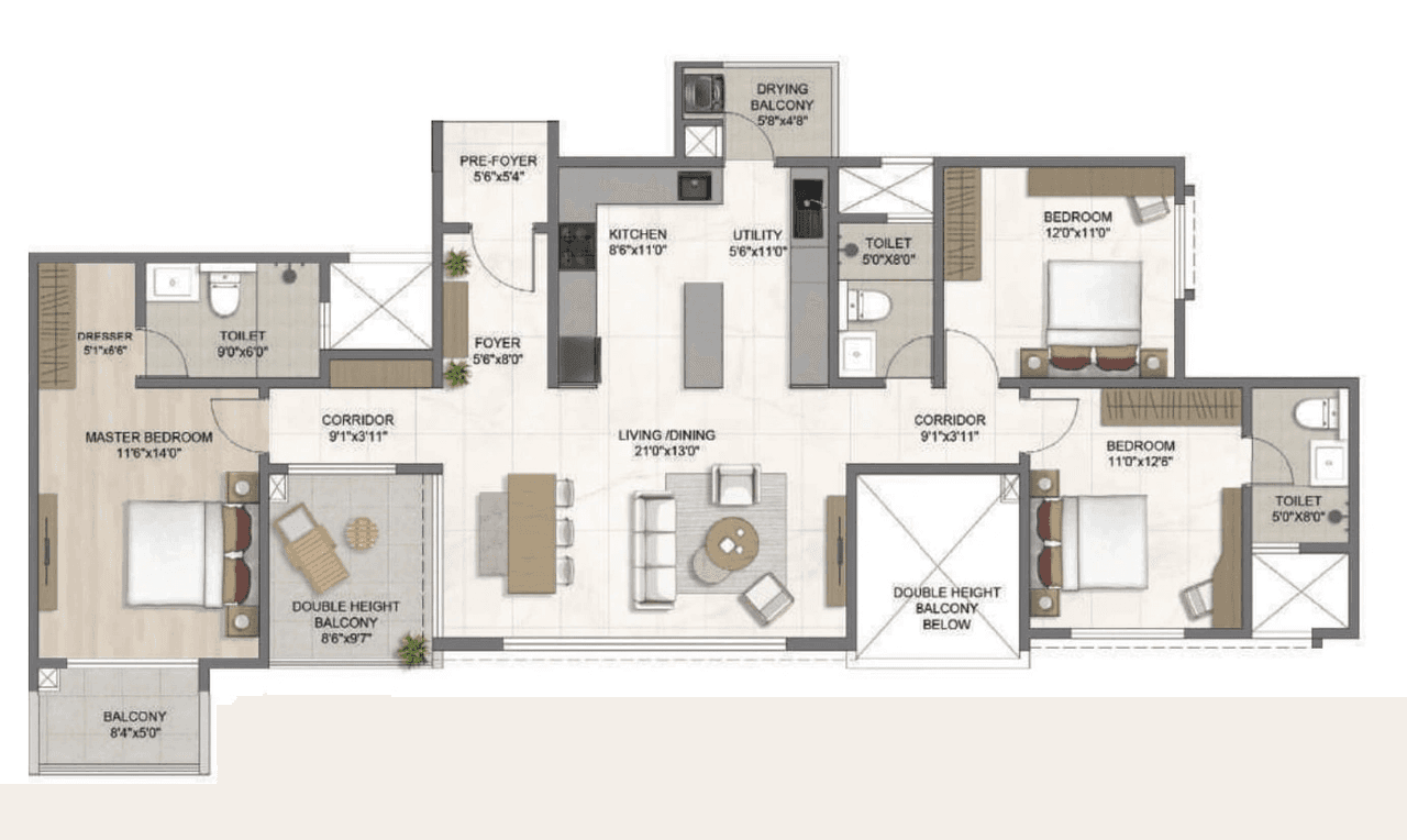 Bricks & Milestones The Earthscape Unit plan - 1436 sq.ft.