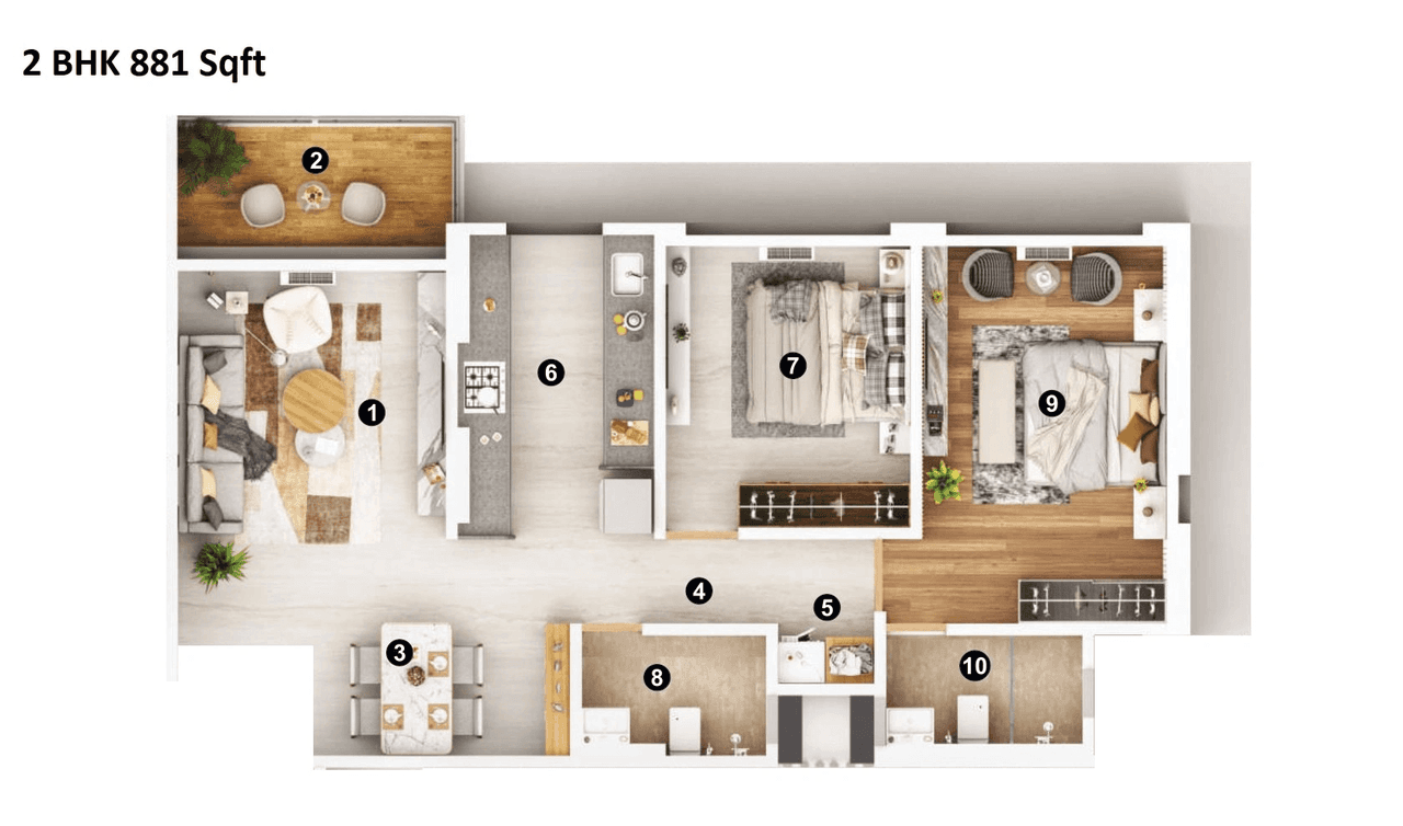 Siddheshwar Royale Unit plan - 881 sq.ft.