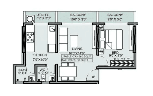 Deep Vaibhav Unit plan - 445 sq.ft.